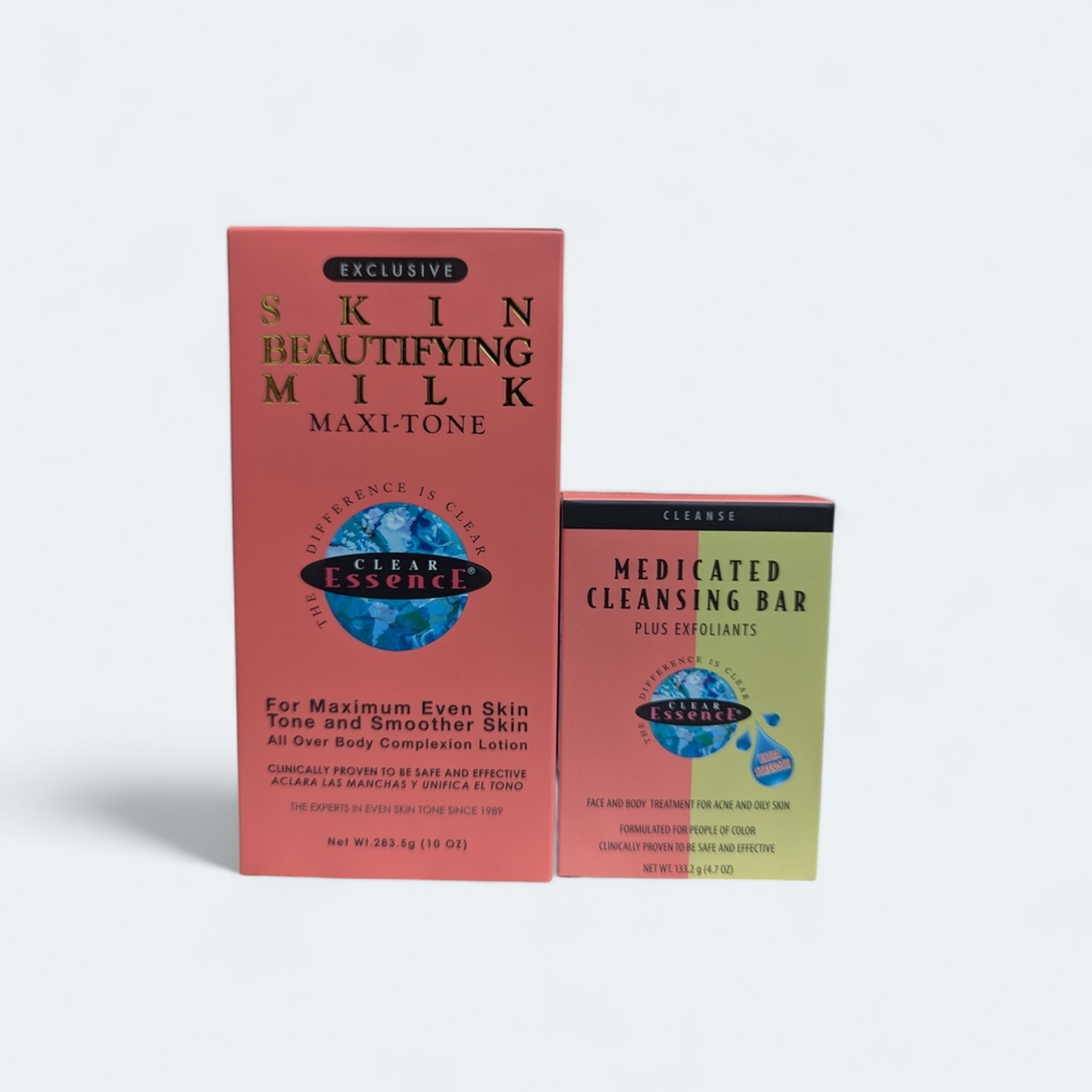 2-Pcs Set Clear Essence Skin Beautifying Milk 10 oz and Cleansing Bar 4.7 oz Set